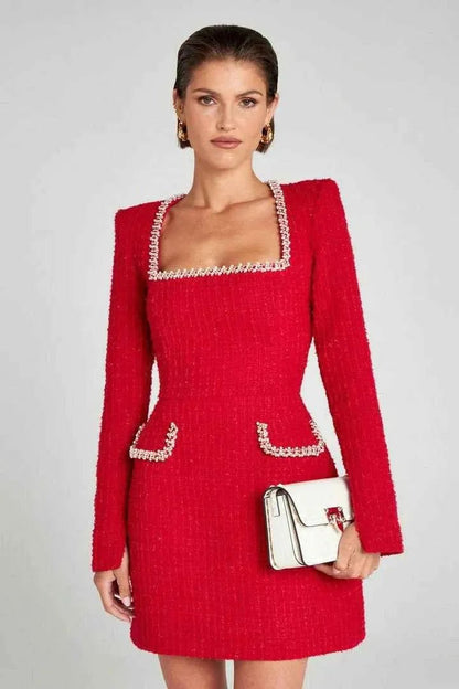 Minikleid Damen | Tweed & Glamouröser Perlenbesatz