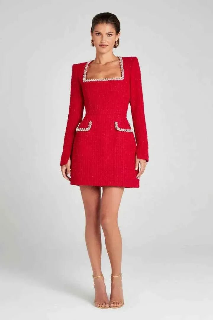 Minikleid Damen | Tweed & Glamouröser Perlenbesatz