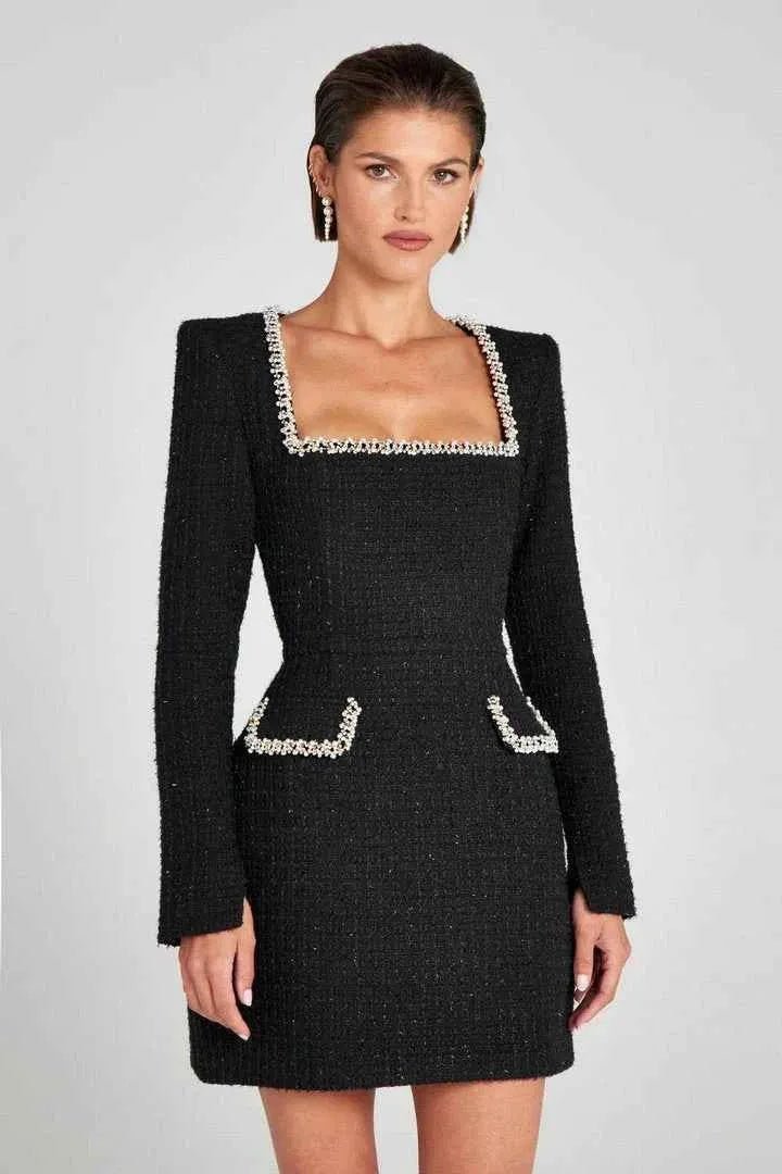 Minikleid Damen | Tweed & Glamouröser Perlenbesatz