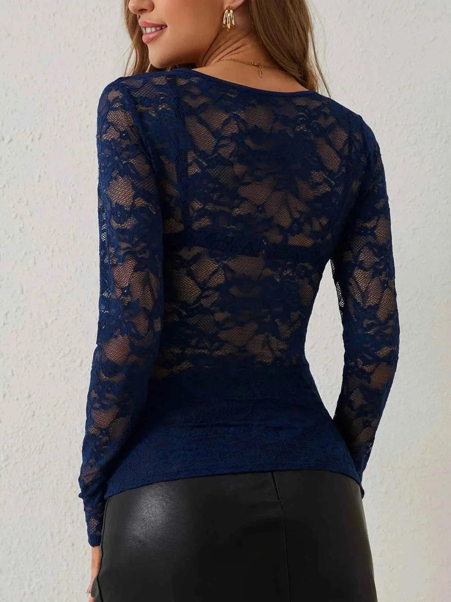 lina – transparentes long-sleeve spitzen-top mit herz-ausschnitt 4