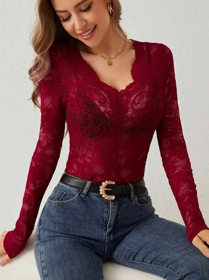 lina – transparentes long-sleeve spitzen-top mit herz-ausschnitt 5