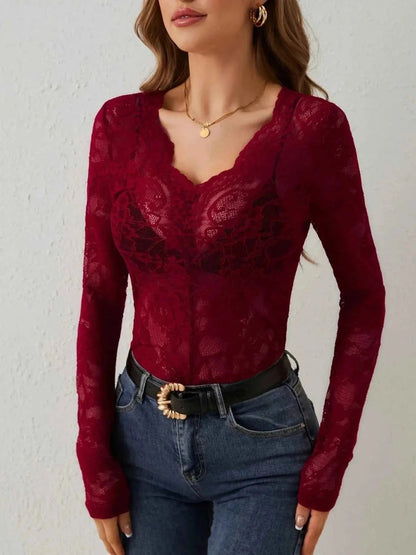 lina – transparentes long-sleeve spitzen-top mit herz-ausschnitt 6