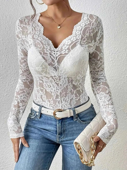 lina – transparentes long-sleeve spitzen-top mit herz-ausschnitt 8